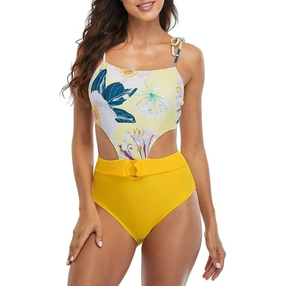 Tropical Floral Cutout One-Piece Swimsuit